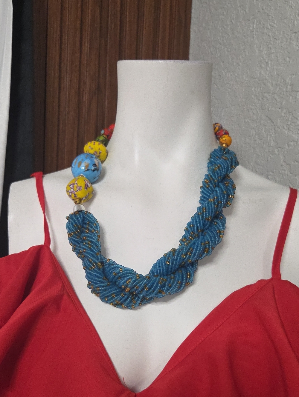 Boho Multi-Strand Twisted Seed Bead Statement Necklace.
